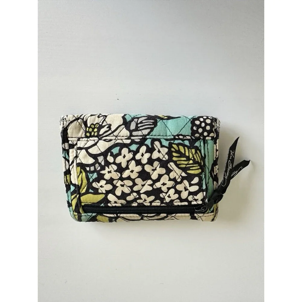 Retired Vera Bradley Doodle Daisy Compact Wallet Teal & Green Floral RFID - Picture 4 of 10